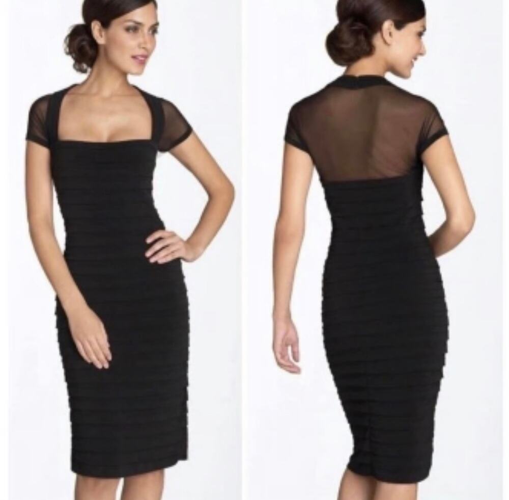 Maggy London Illusion Dress Sz 4 Black Bodycon Cocktail LBD NWT Mesh Sweetheart